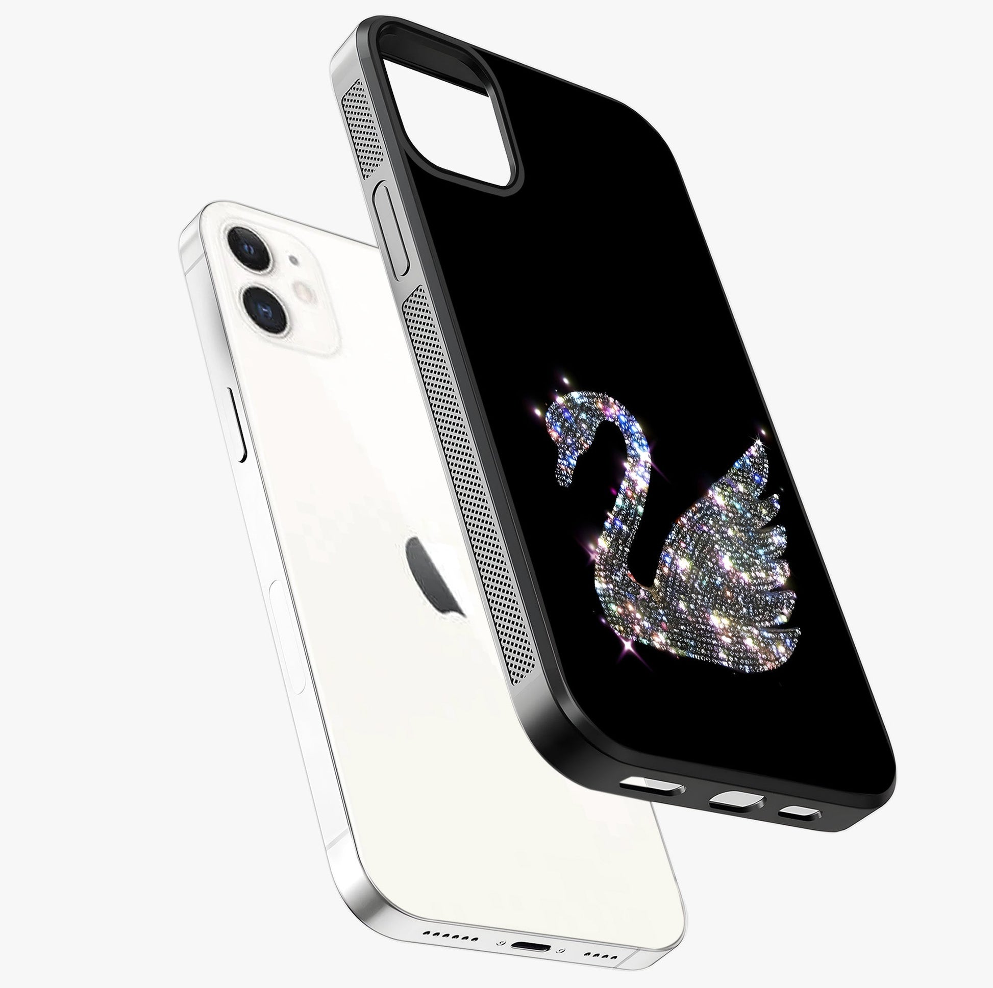Starlit Swan Grace Glass Case laid diagonally highlighting side profile, edges and glossy glass shine.