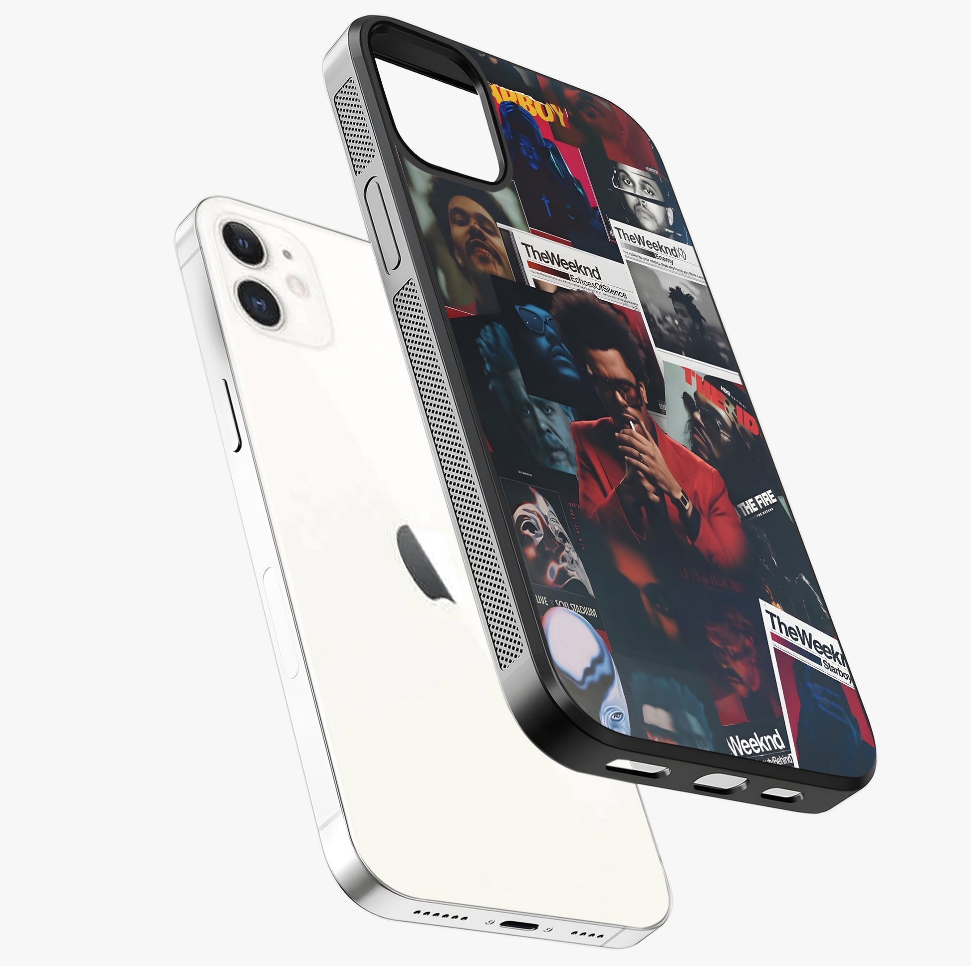 The Weeknd Glass Case laid diagonally highlighting side profile, edges and glossy glass shine.