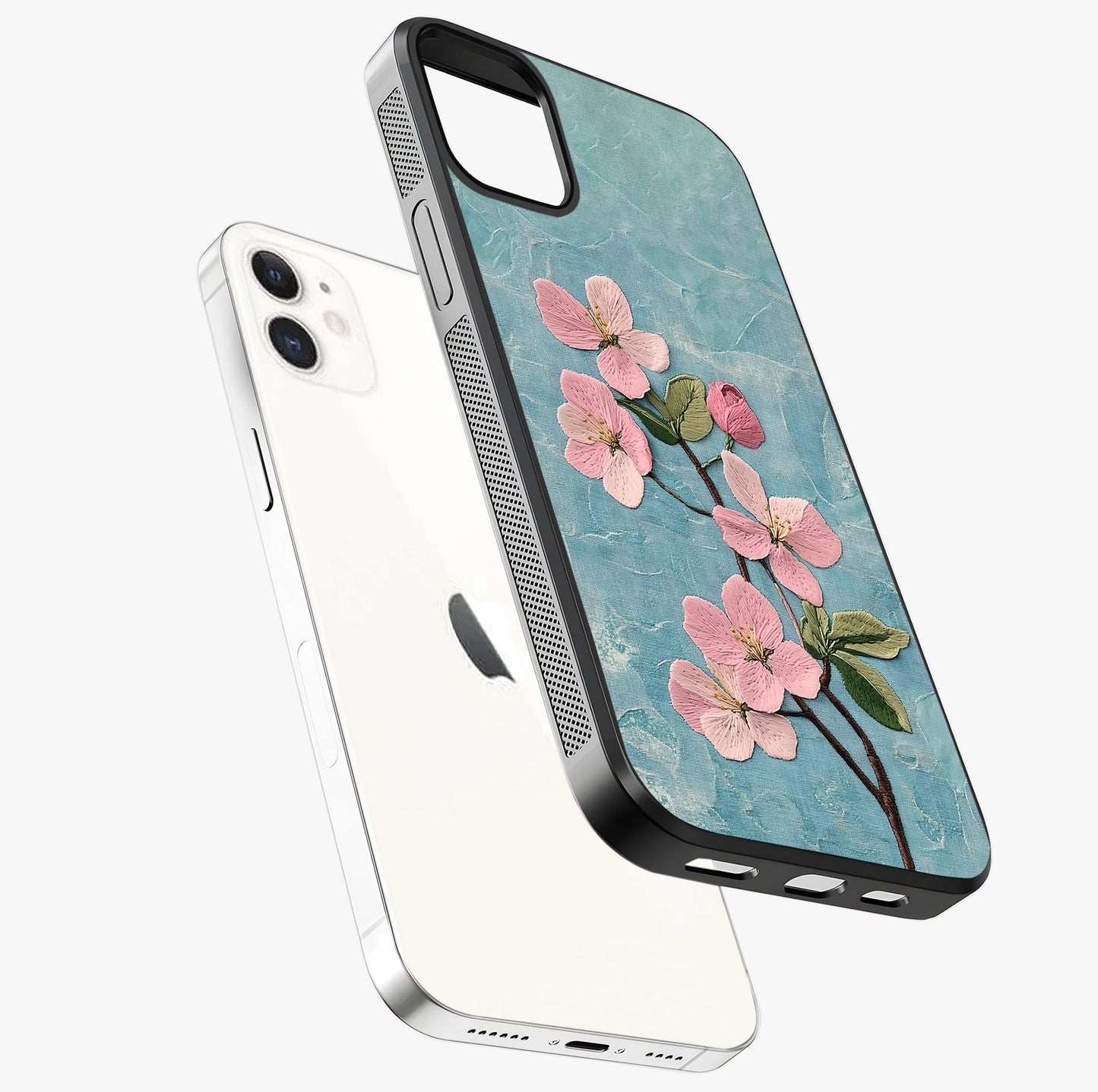 Threaded Blossom Breeze Glass Case laid diagonally highlighting side profile, edges and glossy glass shine.
