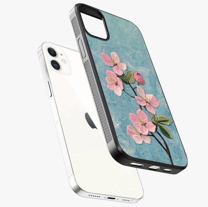 Threaded Blossom Breeze Glass Case laid diagonally highlighting side profile, edges and glossy glass shine.