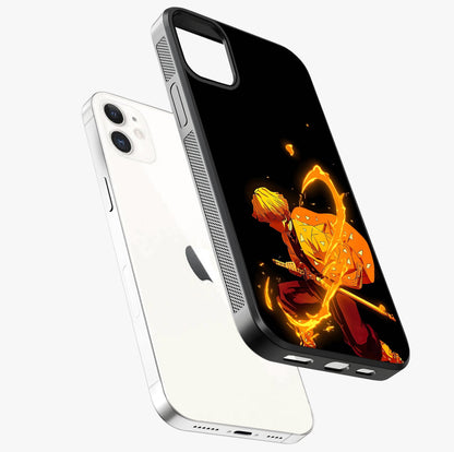 Thunder Flame Execution Glass Case laid diagonally highlighting side profile, edges and glossy glass shine.