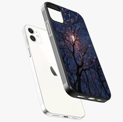 Twilight Sakura Serenade Glass Case laid diagonally highlighting side profile, edges and glossy glass shine.