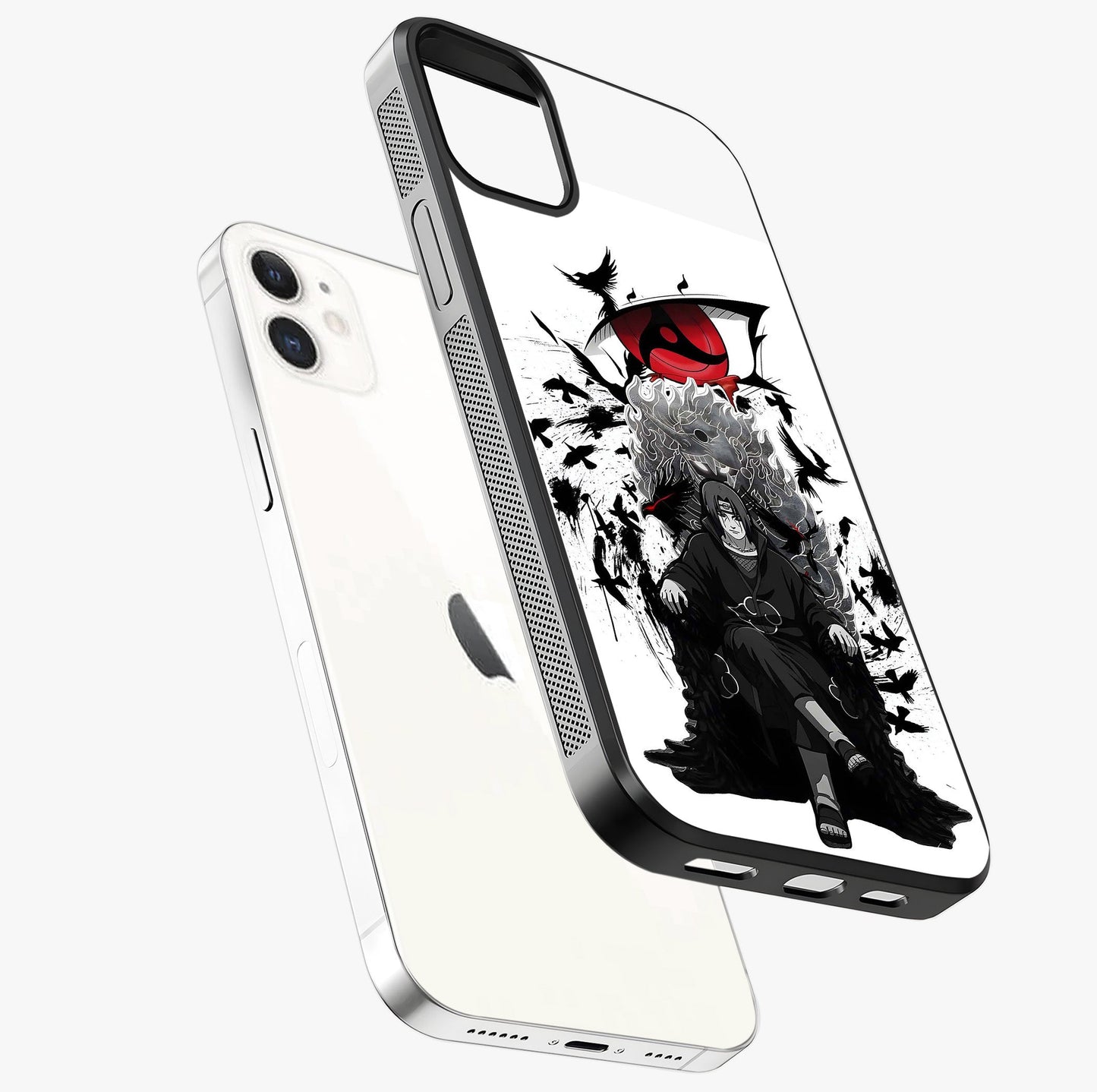 Uchiha Shadow Throne Glass Case laid diagonally highlighting side profile, edges and glossy glass shine.