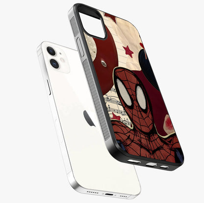Web Warrior Vibes Glass Case laid diagonally highlighting side profile, edges and glossy glass shine.