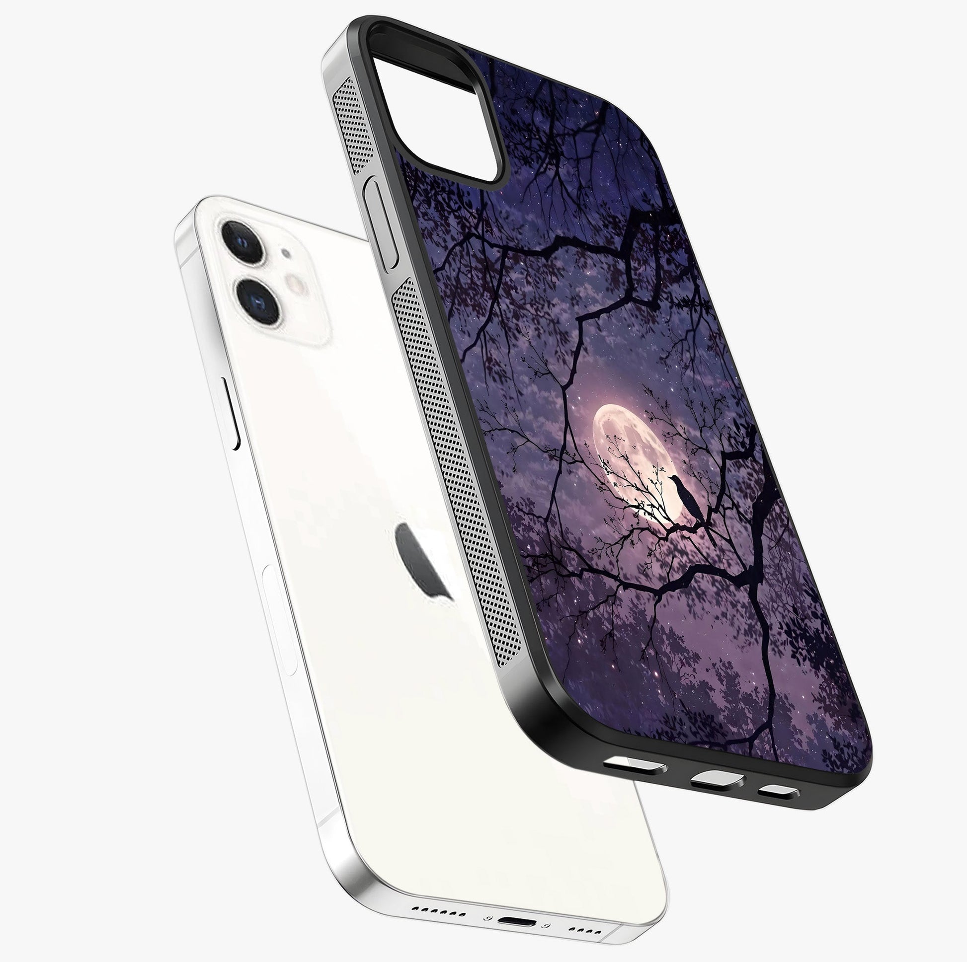 Whispering Moon Silence Glass Case laid diagonally highlighting side profile, edges and glossy glass shine.