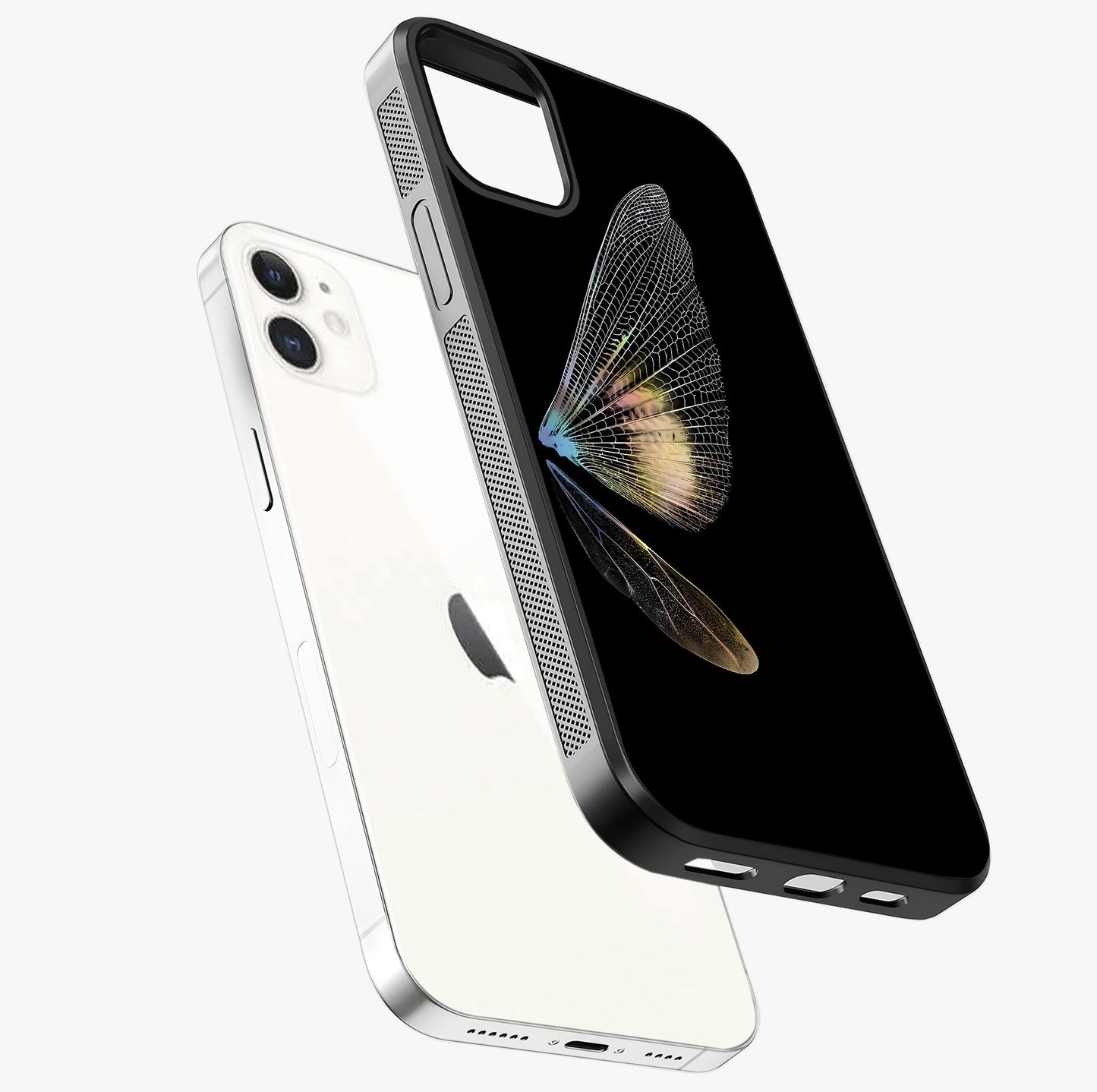 Whispers Of Wings Glass Case laid diagonally highlighting side profile, edges and glossy glass shine.