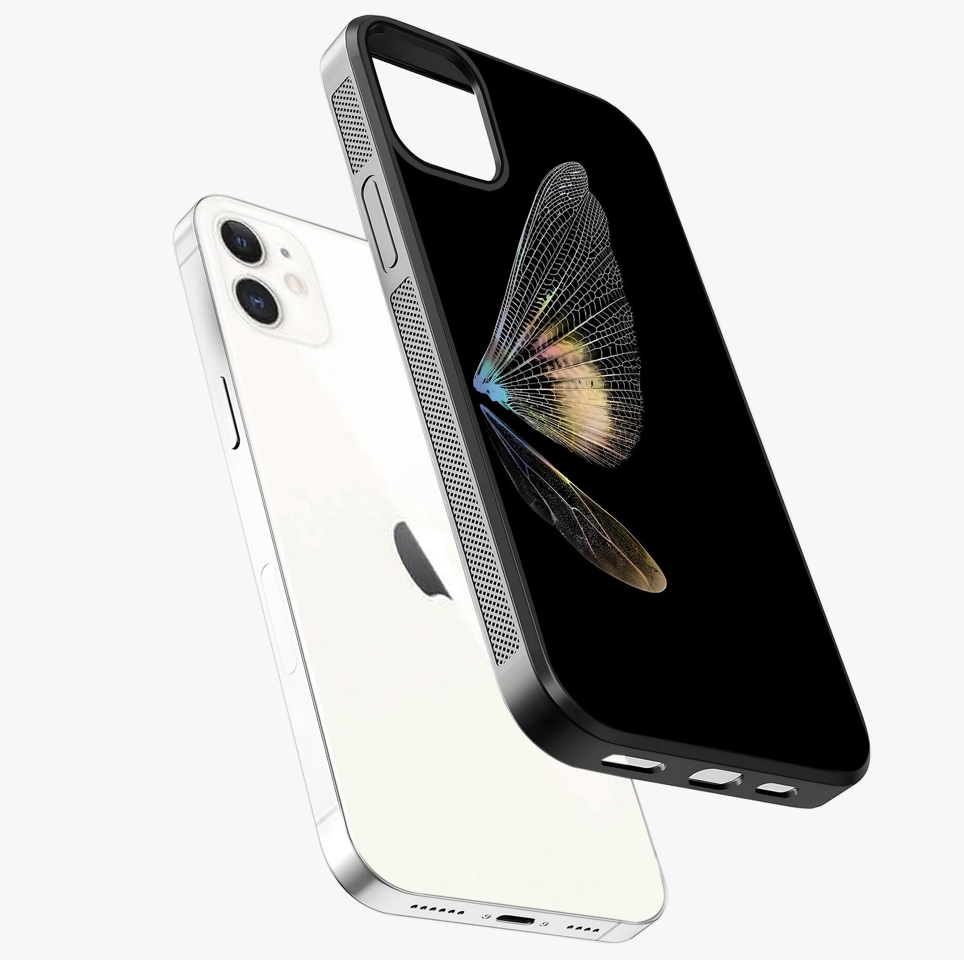 Whispers Of Wings Glass Case laid diagonally highlighting side profile, edges and glossy glass shine.