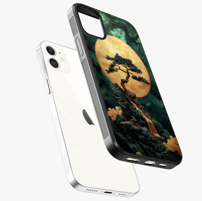 Zen Moon Rise Glass Case laid diagonally highlighting side profile, edges and glossy glass shine.