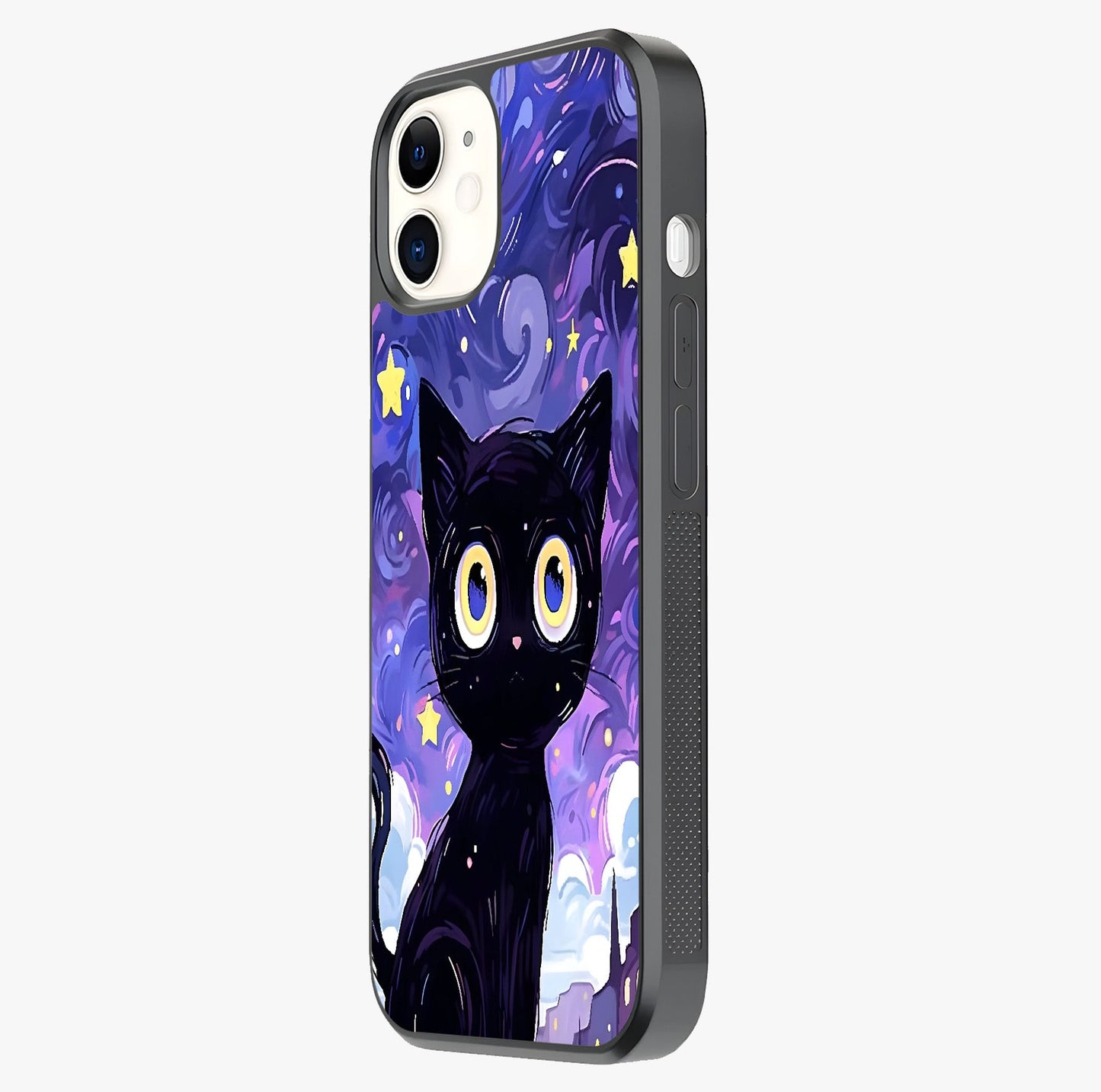 Abstract Cat Art Glass Case photographed in natural light showing reflective finish and design depth.
