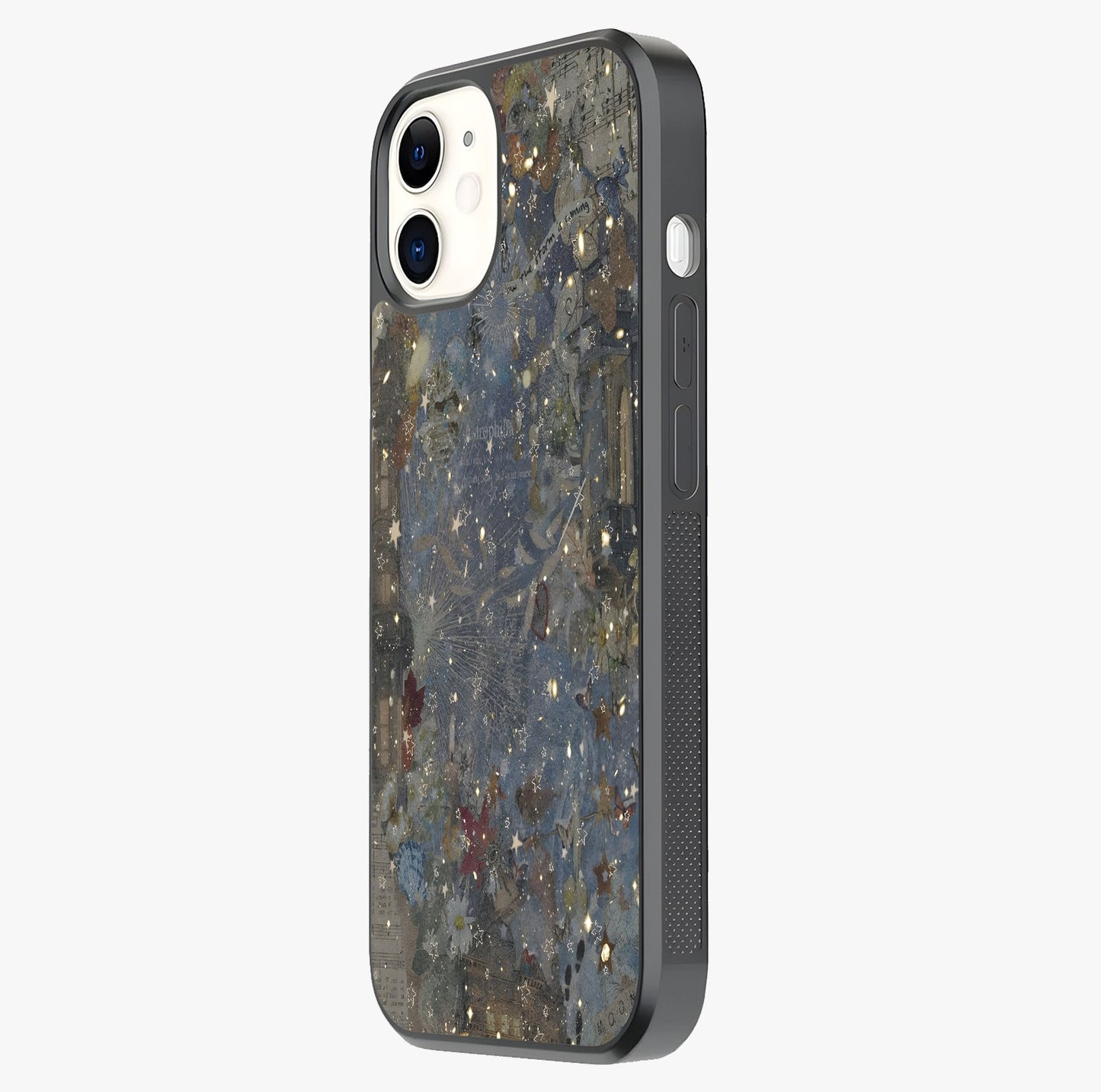 Aesthetic Astrolophia Glass Case photographed in natural light showing reflective finish and design depth.
