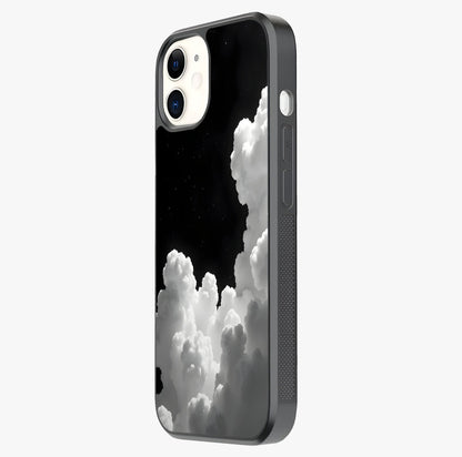 Black Background With White Cloud Glass Case photographed in natural light showing reflective finish and design depth.