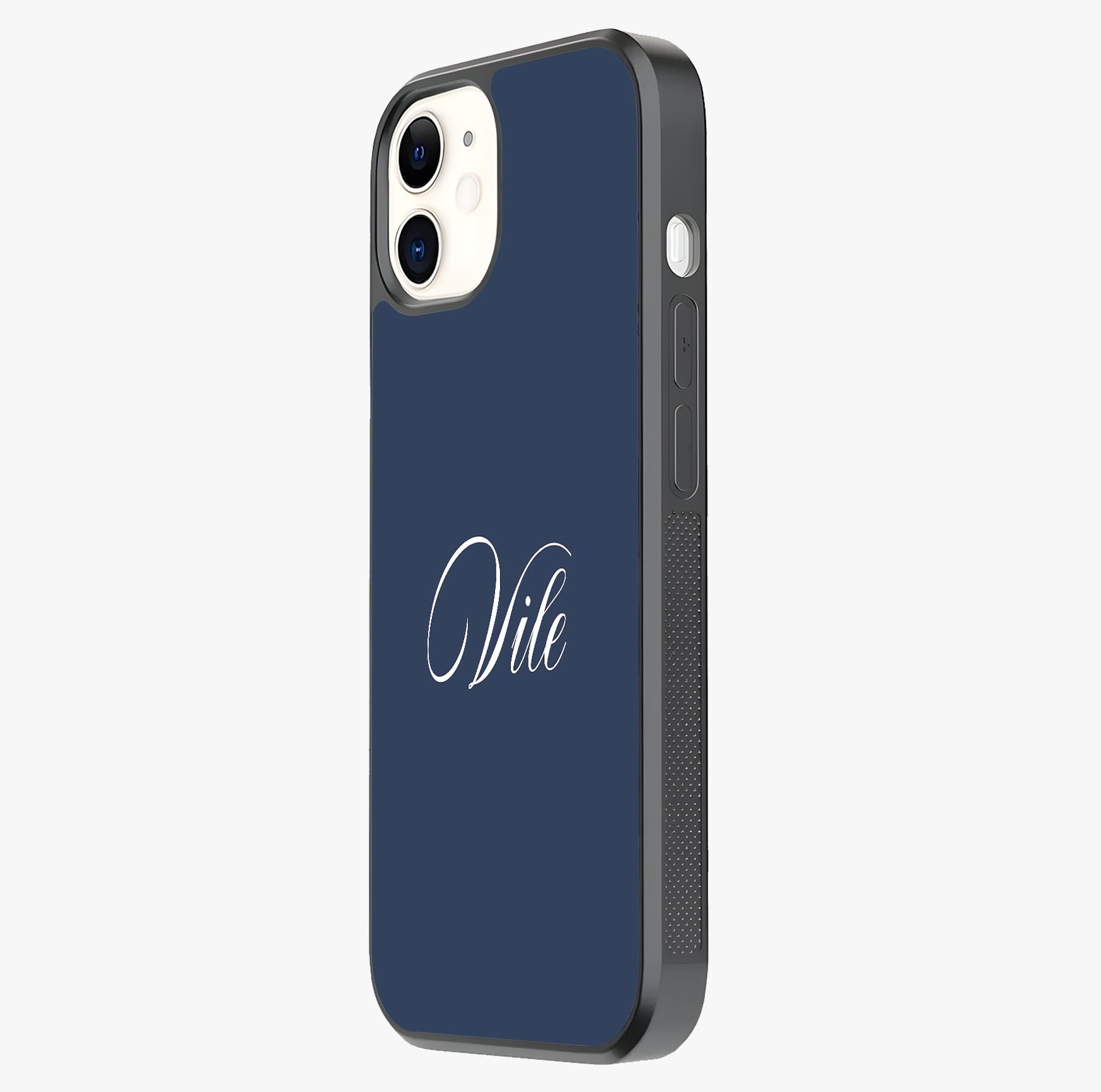 Blue Background Personalized Custom Name Glass Case photographed in natural light showing reflective finish and design depth.