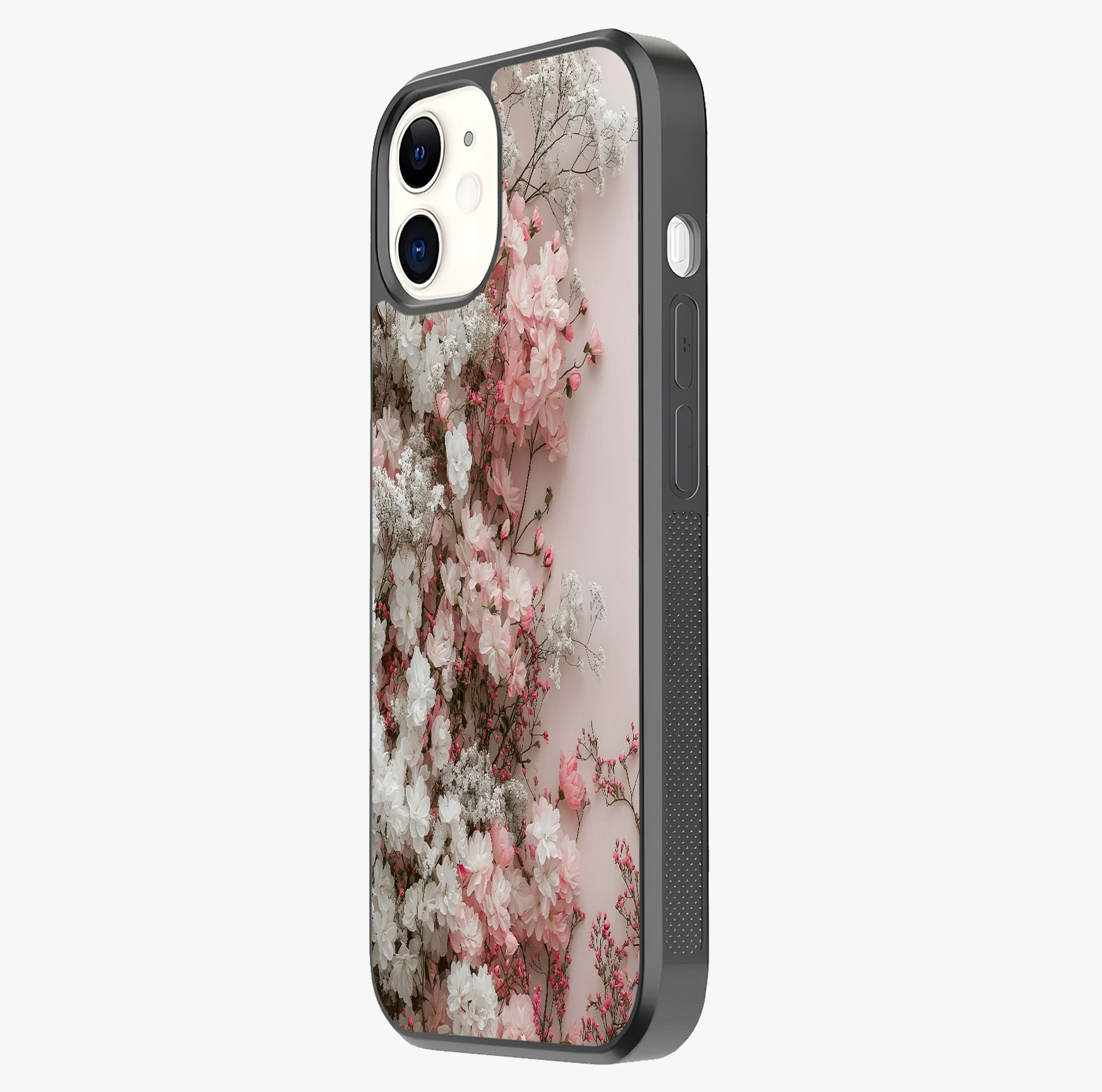 Blush Blossom Cloud Glass Case photographed in natural light showing reflective finish and design depth.