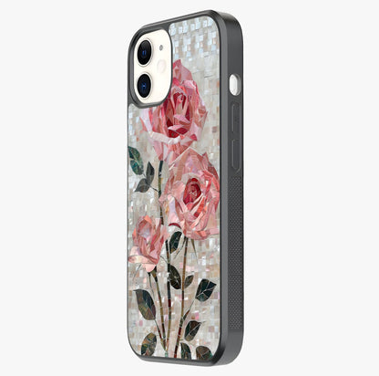 Blush Mosaic Bloom Glass Case photographed in natural light showing reflective finish and design depth.