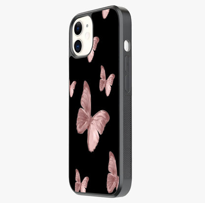 Butterfly Pattern Glass Case photographed in natural light showing reflective finish and design depth.