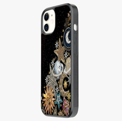 Cosmic Sparkle Dreams Glass Case photographed in natural light showing reflective finish and design depth.