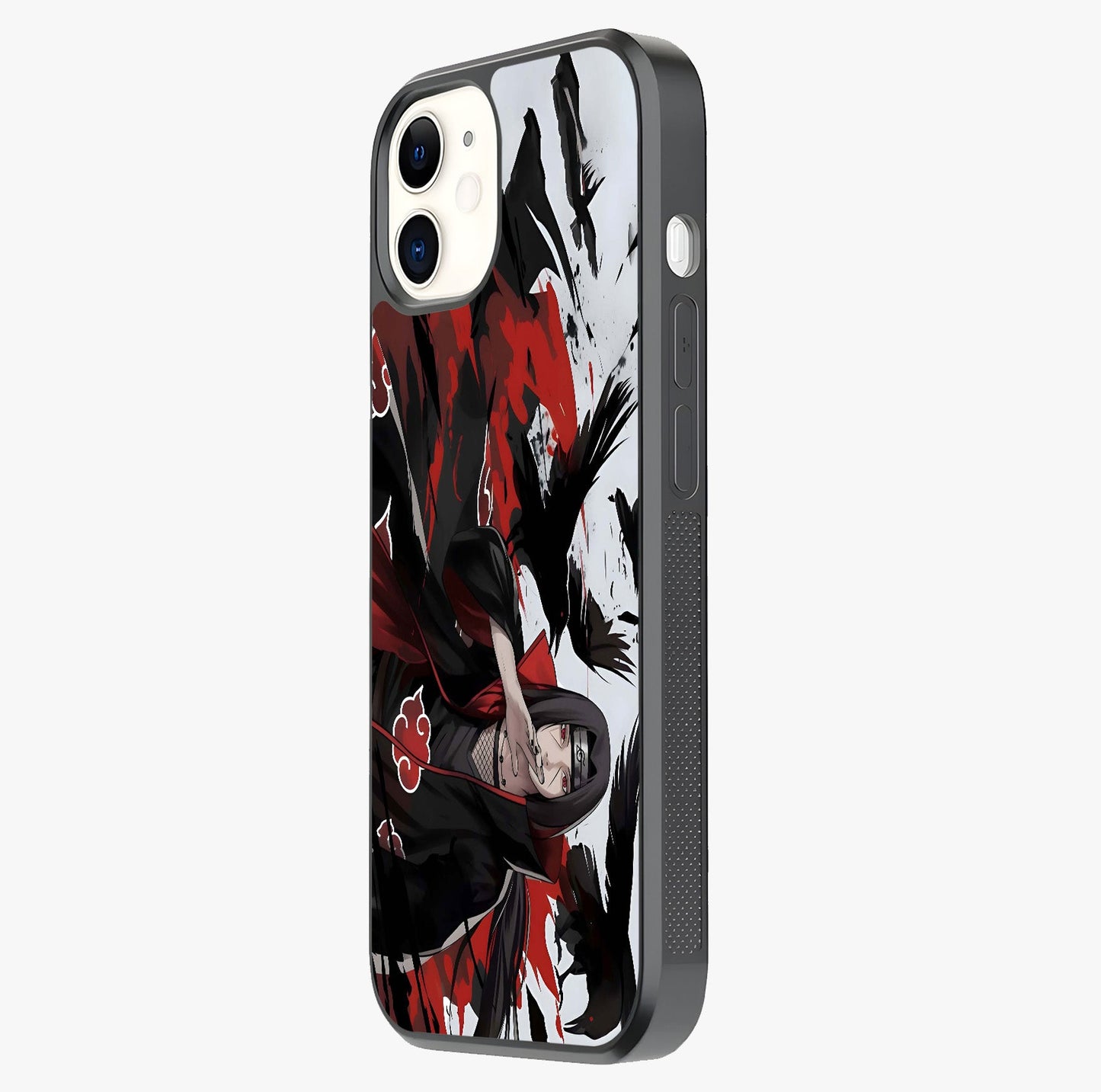 Crimson Crow Illusion Glass Case photographed in natural light showing reflective finish and design depth.