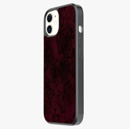 Crimson Fade Flow Glass Case photographed in natural light showing reflective finish and design depth.