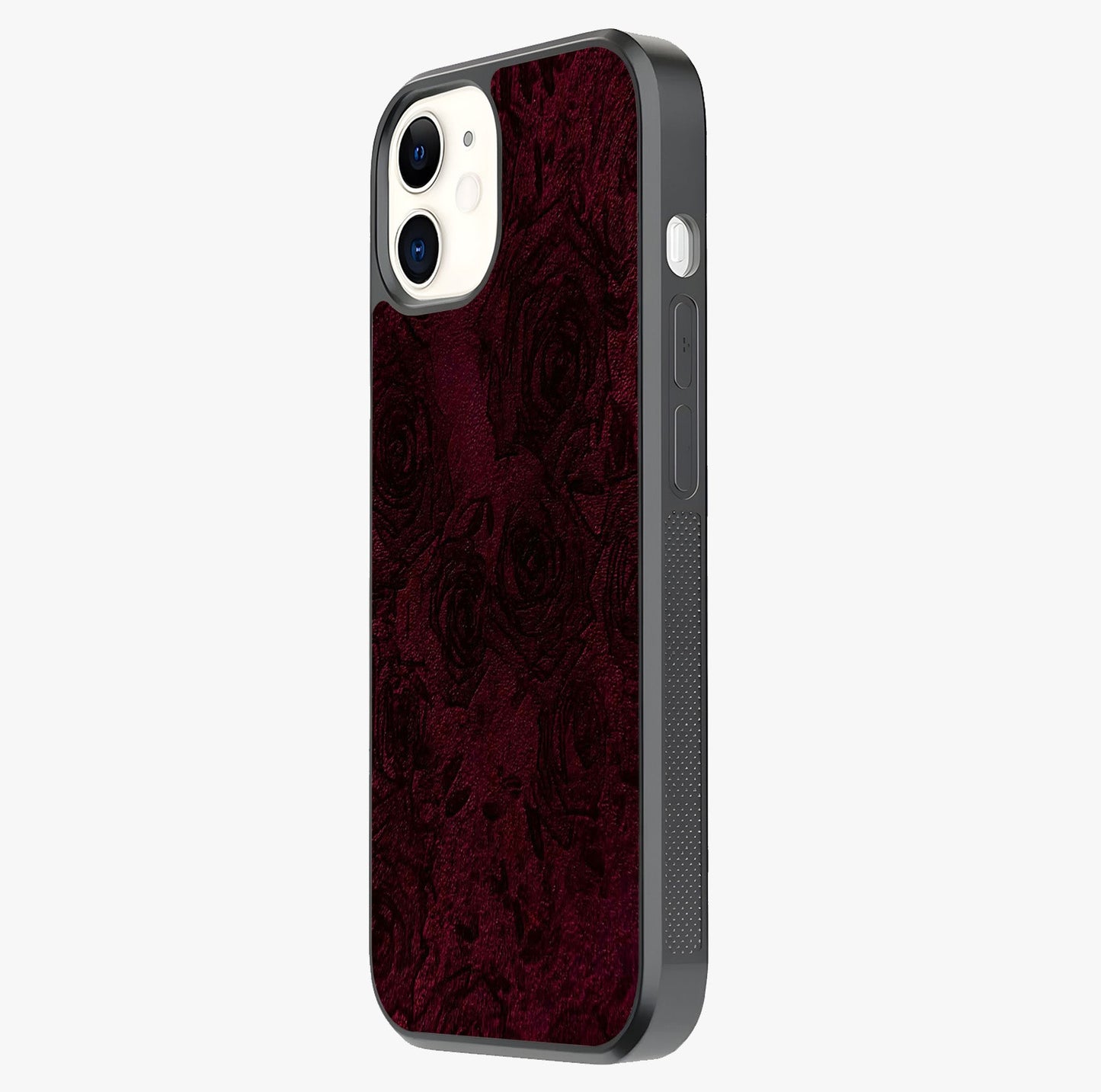 Crimson Fade Flow Glass Case photographed in natural light showing reflective finish and design depth.