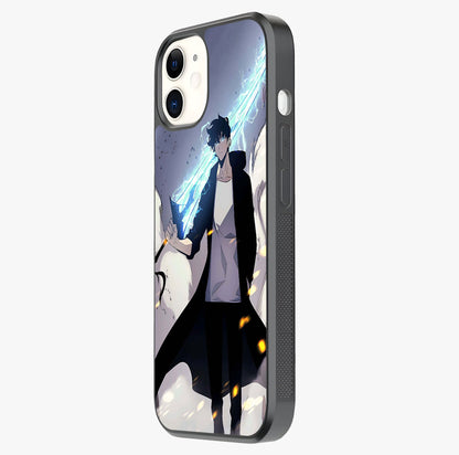 Dark Lightning Anime Warrior Glass Case photographed in natural light showing reflective finish and design depth.