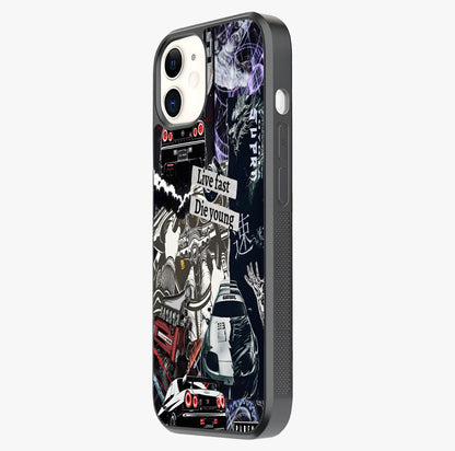 Die Young Glass Case photographed in natural light showing reflective finish and design depth.