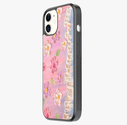 Dreamy Painted Garden Glass Case photographed in natural light showing reflective finish and design depth.