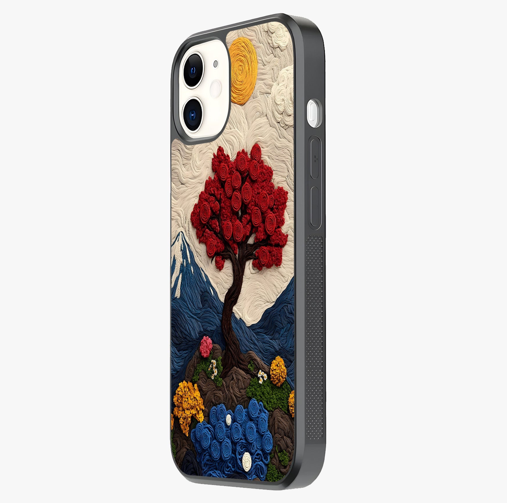 Eternal Nature Tapestry Glass Case photographed in natural light showing reflective finish and design depth.