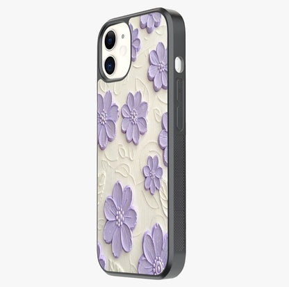 Floral Wall Art With Purple Flowers Glass Case photographed in natural light showing reflective finish and design depth.