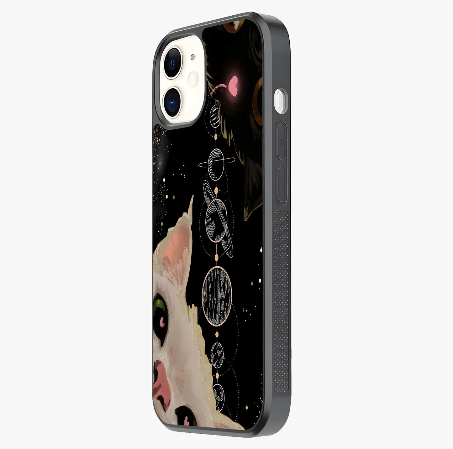 Galactic Cat Glass Case photographed in natural light showing reflective finish and design depth.