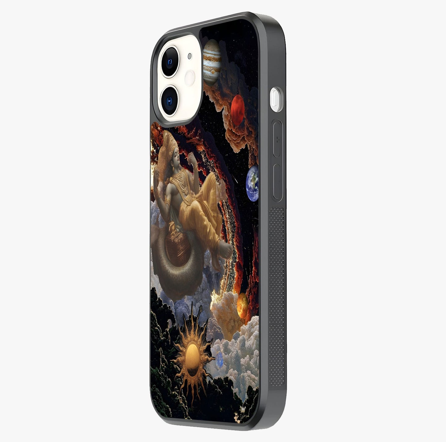 Galactic Divine God Glass Case photographed in natural light showing reflective finish and design depth.