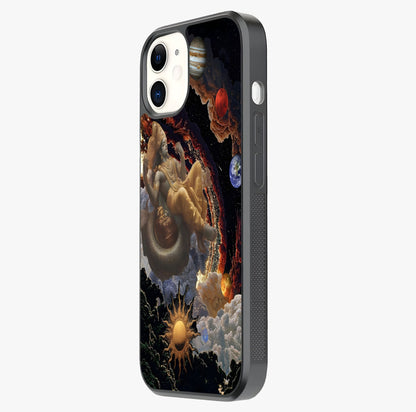 Galactic Divine God Glass Case photographed in natural light showing reflective finish and design depth.