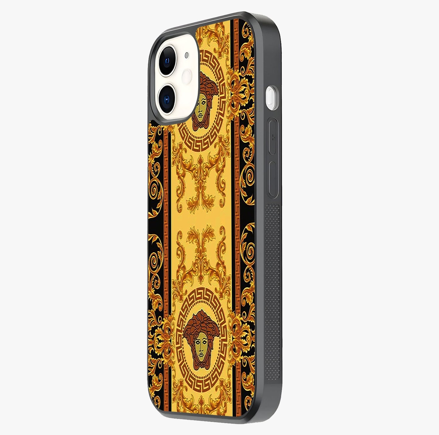 Golden Royal Heritage Glass Case photographed in natural light showing reflective finish and design depth.