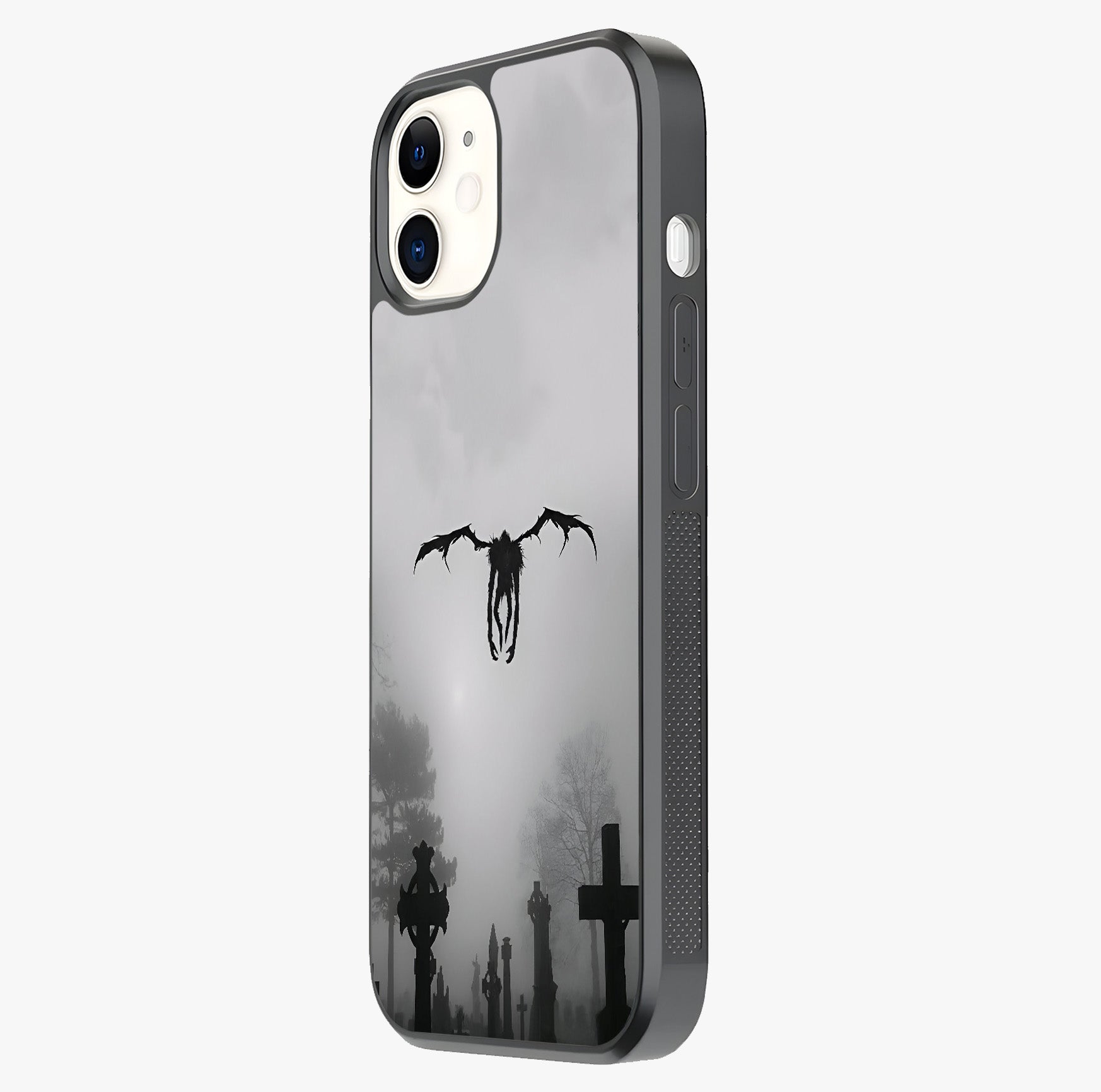 Graveyard Shadow Descent Glass Case photographed in natural light showing reflective finish and design depth.