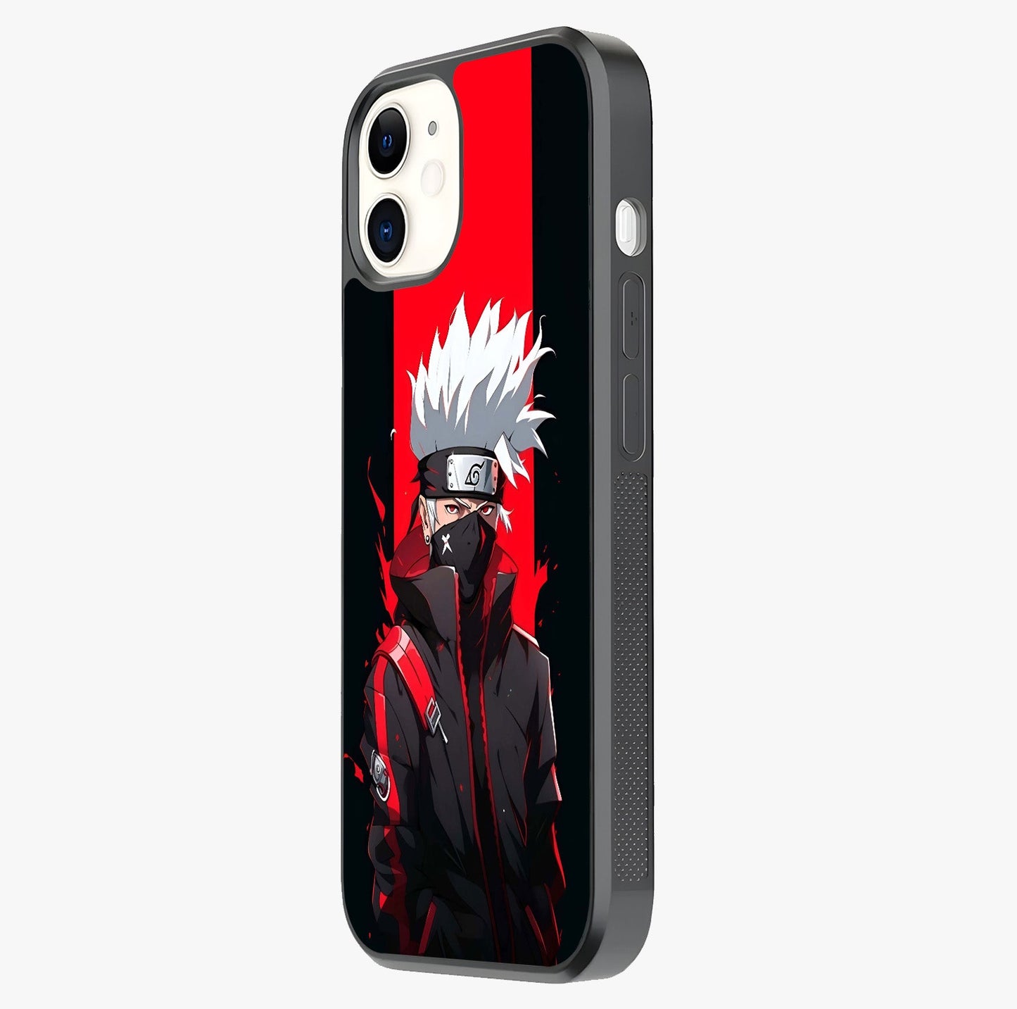 Kakashi Scarlet Shadow Glass Case photographed in natural light showing reflective finish and design depth.