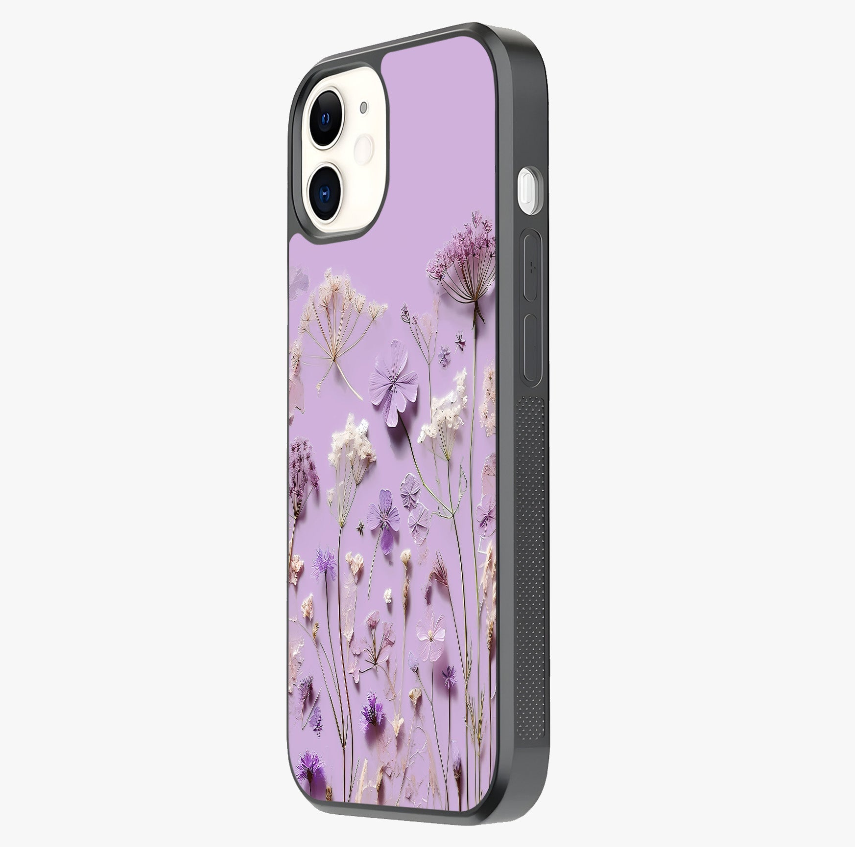 Lavender Blossom Dream Glass Case photographed in natural light showing reflective finish and design depth.
