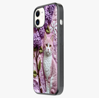 Lavender Cat Whimsy Glass Case photographed in natural light showing reflective finish and design depth.