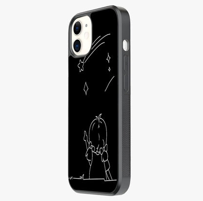 Line Art Girl With Shooting Stars Glass Case photographed in natural light showing reflective finish and design depth.