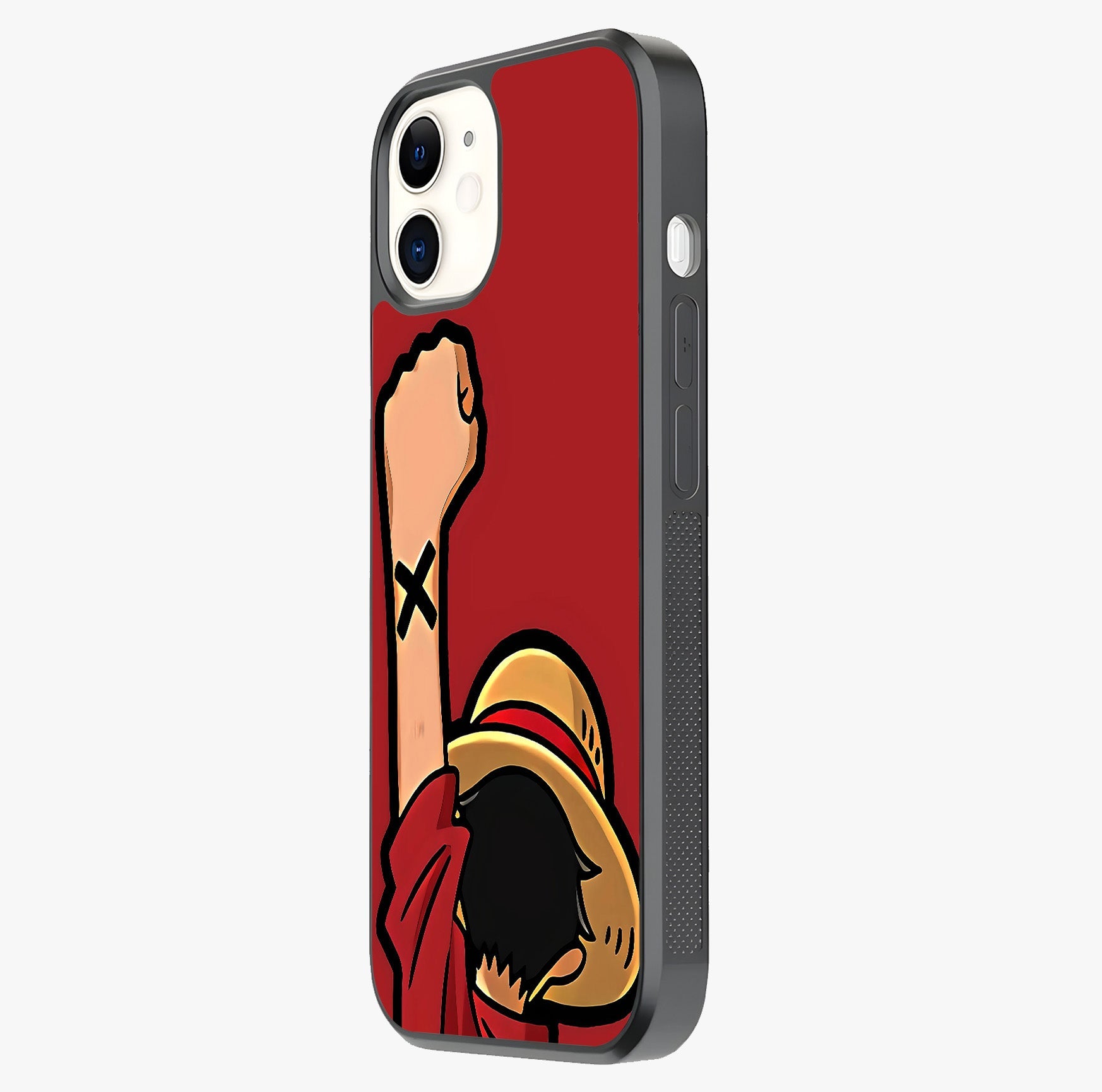 Luffy X Spirit Glass Case photographed in natural light showing reflective finish and design depth.
