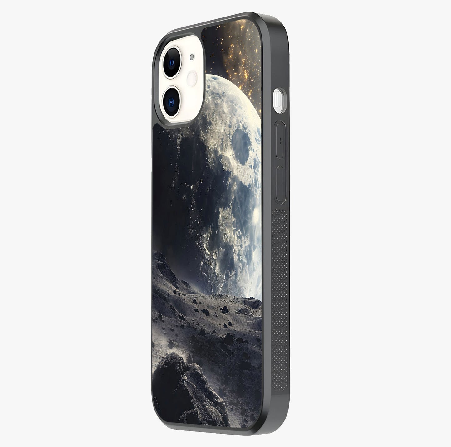 Lunar Horizon Glow Glass Case photographed in natural light showing reflective finish and design depth.