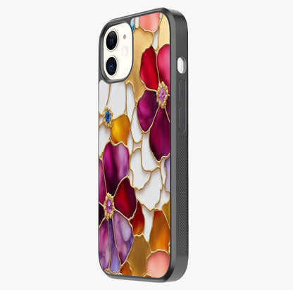 Marble Flower Pattern Glass Case photographed in natural light showing reflective finish and design depth.