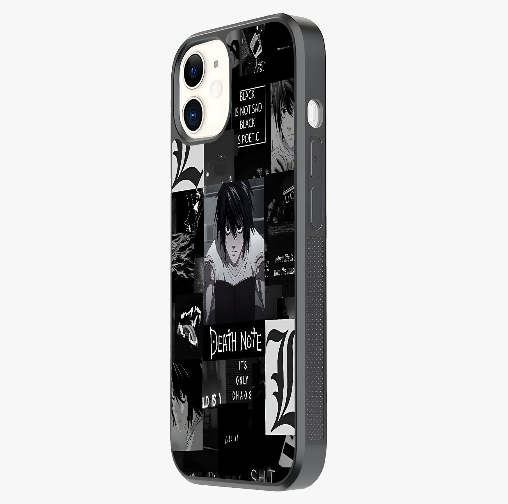 Midnight Chaos Mind Glass Case photographed in natural light showing reflective finish and design depth.
