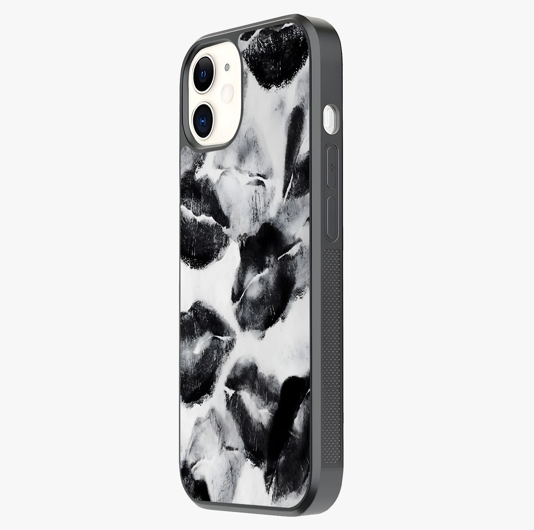 Midnight Kiss Marks Glass Case photographed in natural light showing reflective finish and design depth.