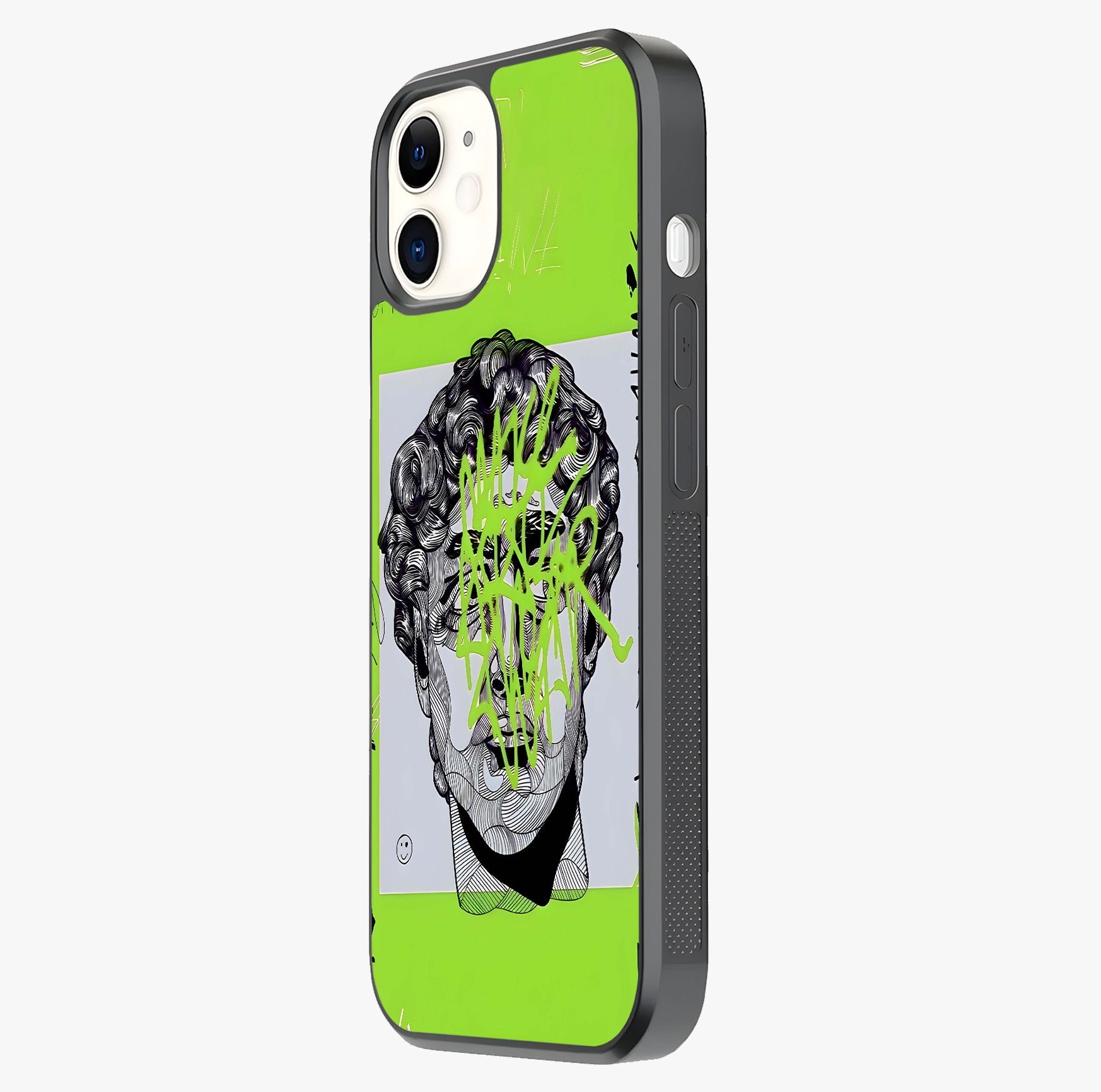 Neo Graffiti Rebellion Glass Case photographed in natural light showing reflective finish and design depth.