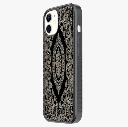 Noir Bloom Elegance Glass Case photographed in natural light showing reflective finish and design depth.