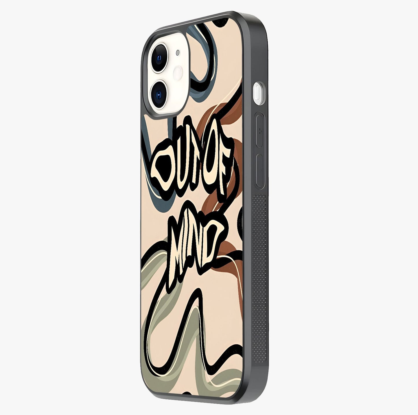 Out Of Mind Glass Case photographed in natural light showing reflective finish and design depth.