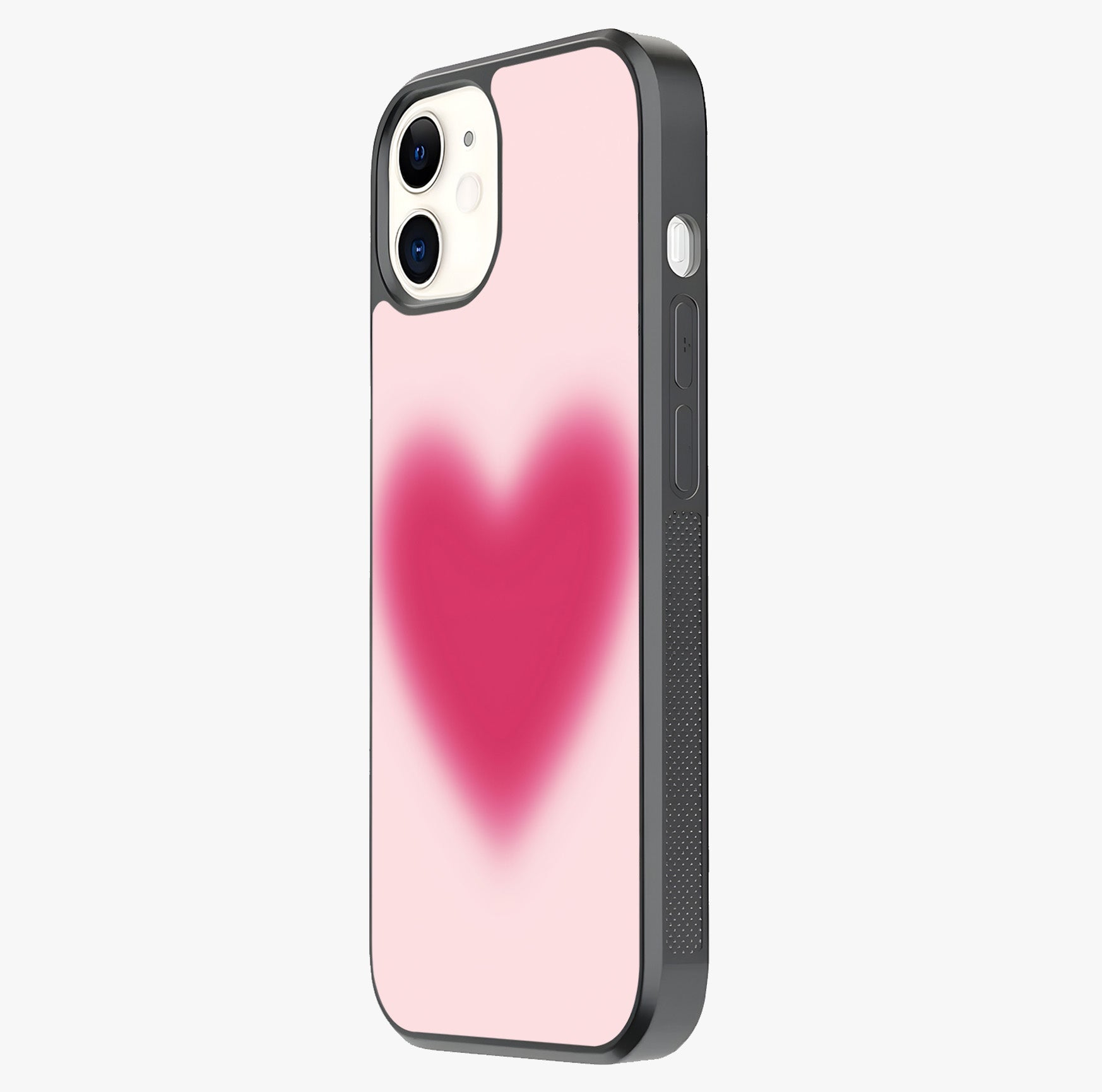Pink Aura Heart Glass Case photographed in natural light showing reflective finish and design depth.