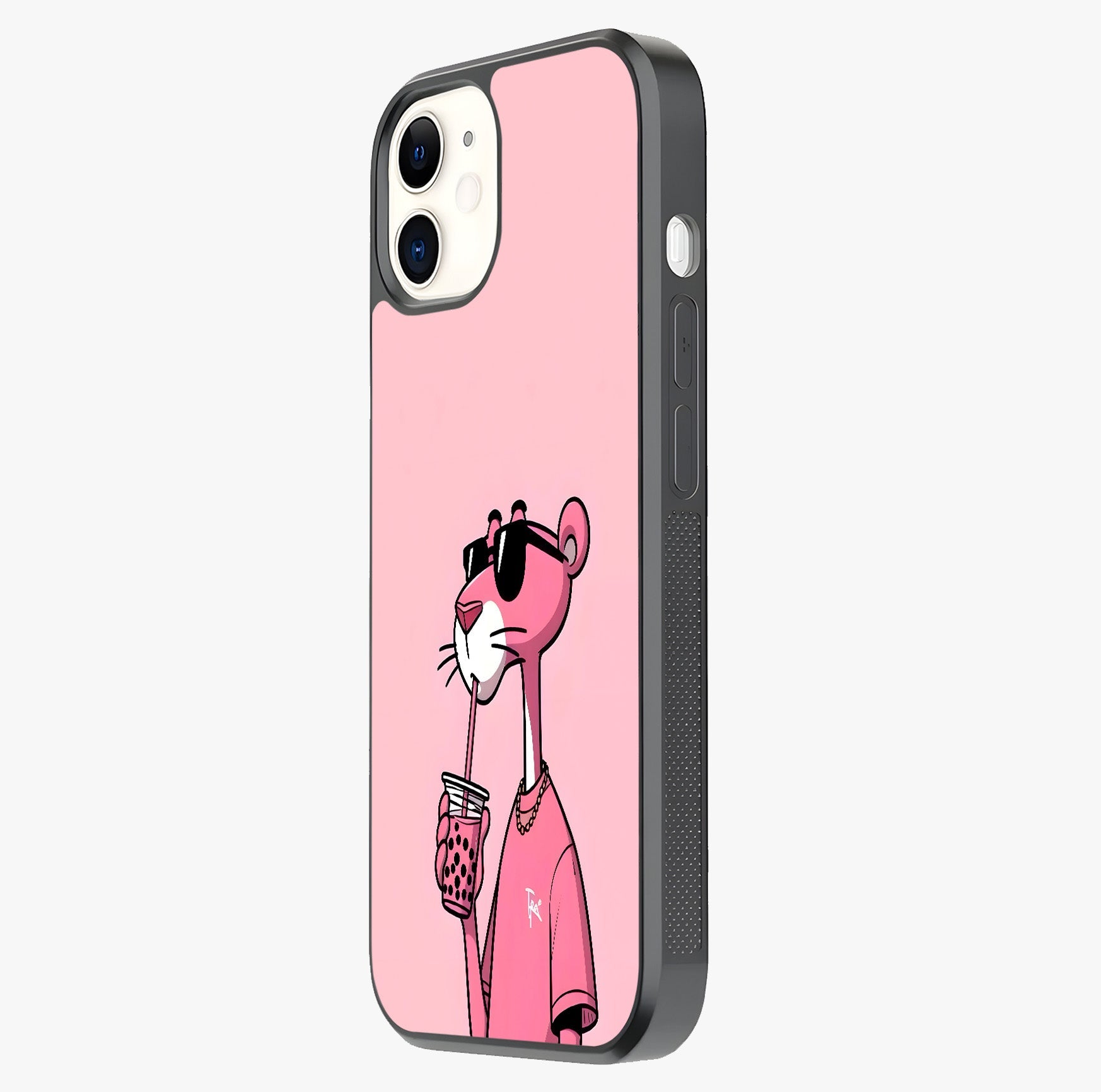 Pink Panther Glass Case photographed in natural light showing reflective finish and design depth.