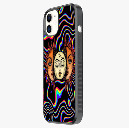 Psychedelic Sun Glass Case photographed in natural light showing reflective finish and design depth.