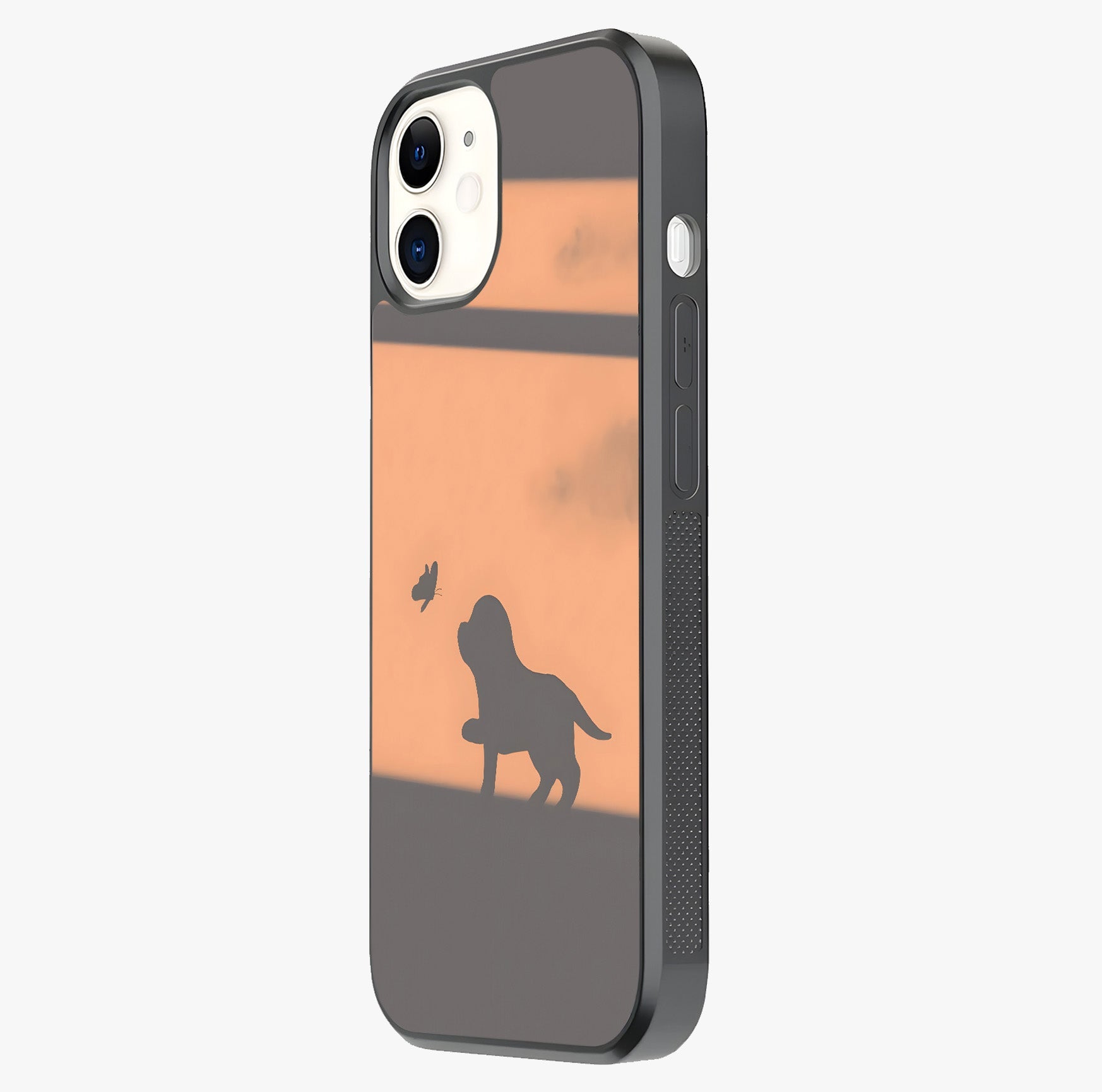 Puppy Shadow Art Glass Case photographed in natural light showing reflective finish and design depth.
