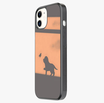 Puppy Shadow Art Glass Case photographed in natural light showing reflective finish and design depth.